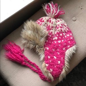 Pink fleeced lined wool trapper hat